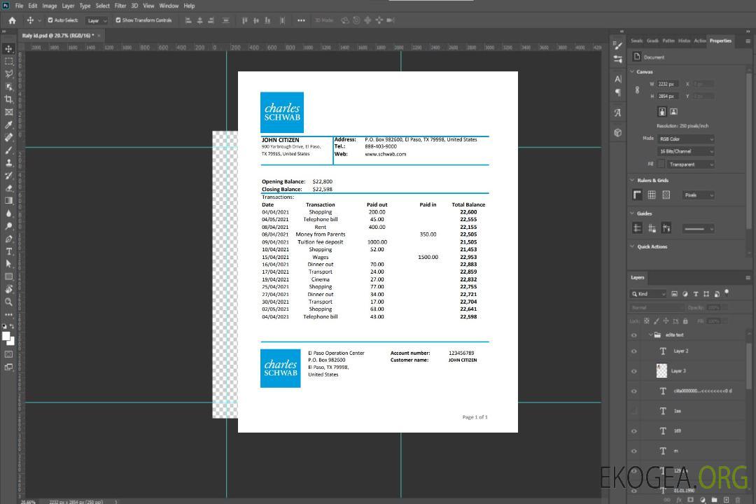 États-Unis Charles Schwab & Co excel pdf template